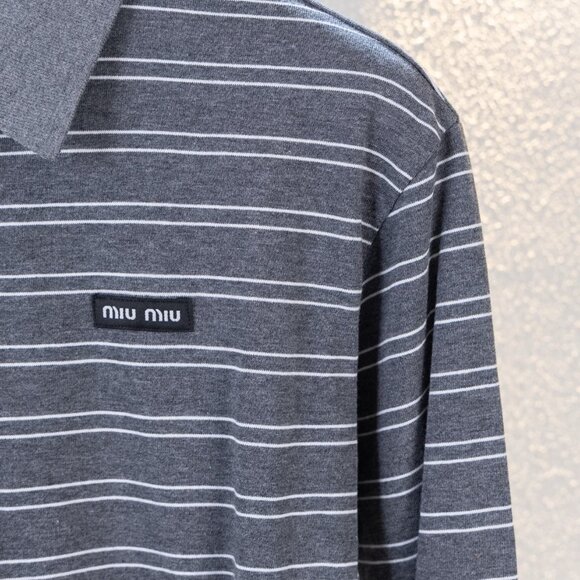 Miu Miu grey striped small logo long-sleeved T-shirt - Picture 4 of 7